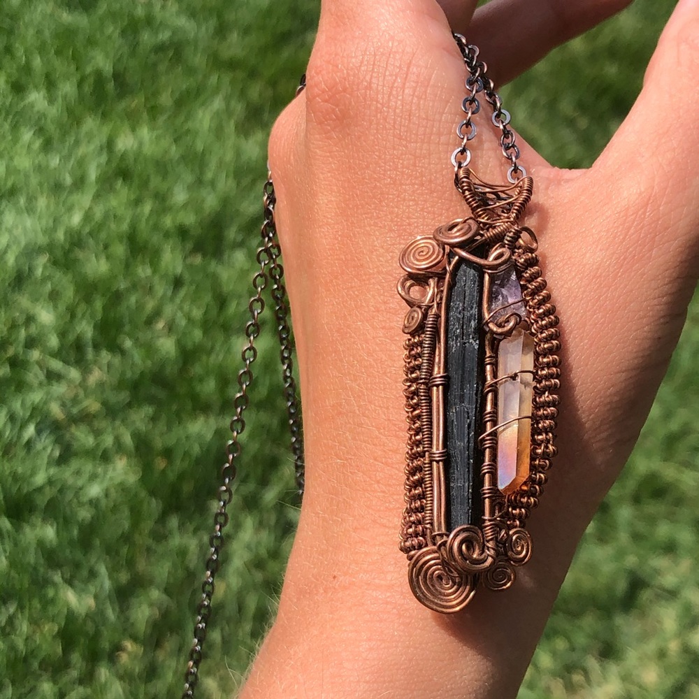 amethyst tourmaline quartz crystal necklace